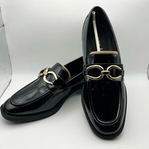 Anne Klein Flex Black Loafers with Gold Accent